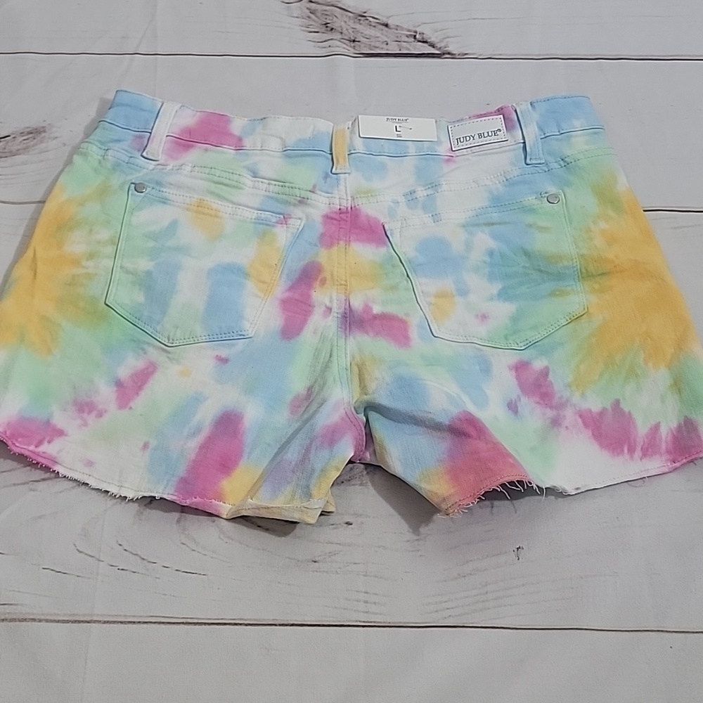 JUDY Blue Pastel Tie Dye Cutoff Shorts size Large Raw Hem Frayed - Picture 4 of 4
